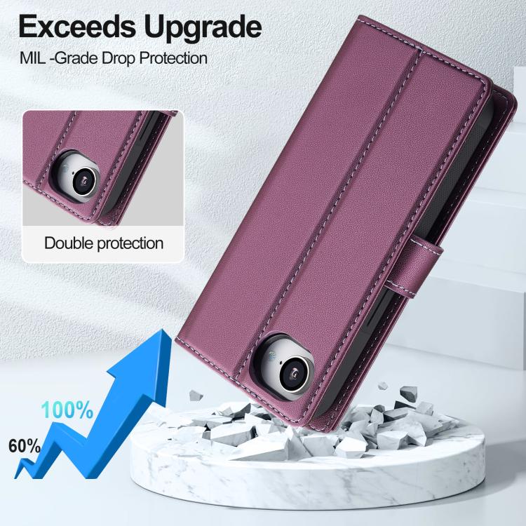 For iPhone 16e LC.IMEEKE L2 Series Detachable Magsafe PU Phone Case with Lanyard(Purple)