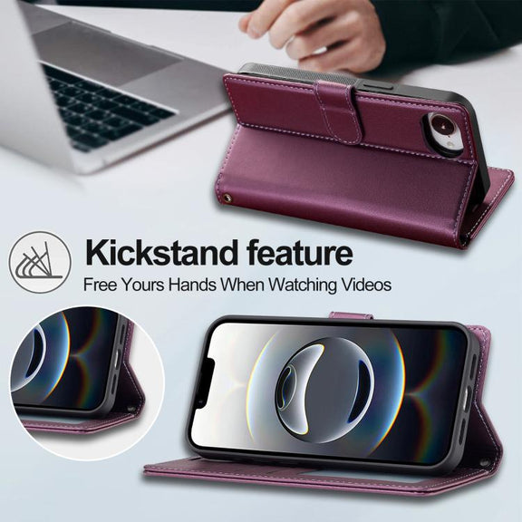 For iPhone 16e LC.IMEEKE L2 Series Detachable Magsafe PU Phone Case with Lanyard(Purple)