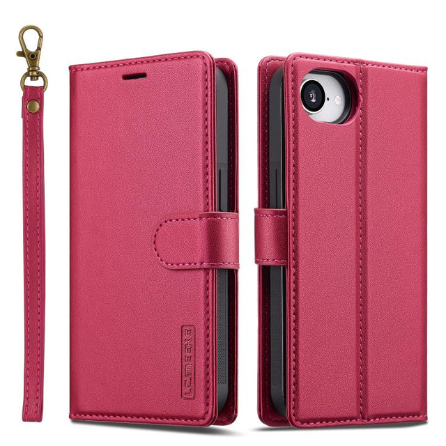For iPhone 16e LC.IMEEKE L2 Series Detachable Magsafe PU Phone Case with Lanyard(Red)