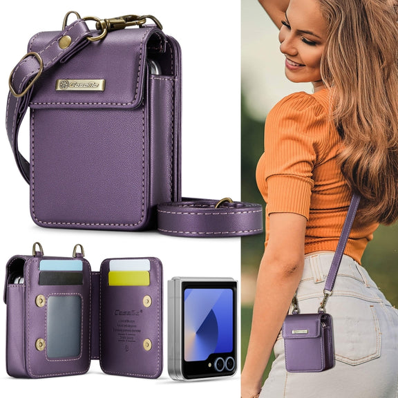 For Samsung Z Flip Series CaseMe Me50 Mini Lanyard Universal Bag(Purple)