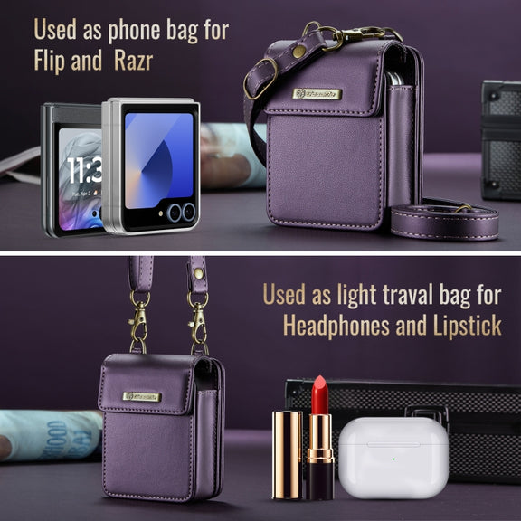 For Samsung Z Flip Series CaseMe Me50 Mini Lanyard Universal Bag(Purple)