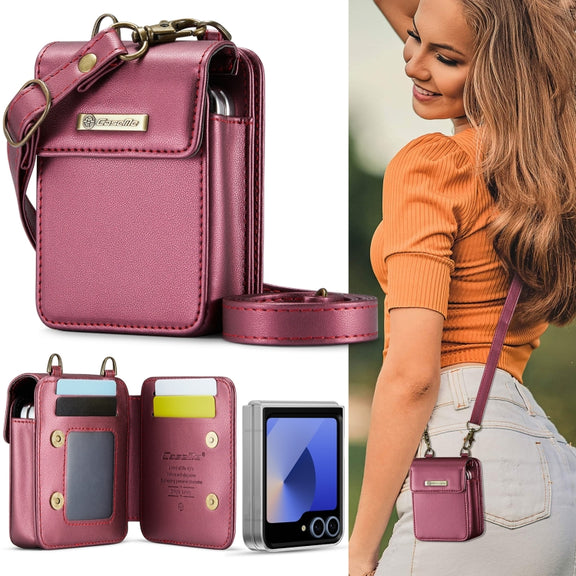 For Samsung Z Flip Series CaseMe Me50 Mini Lanyard Universal Bag(Wine Red)