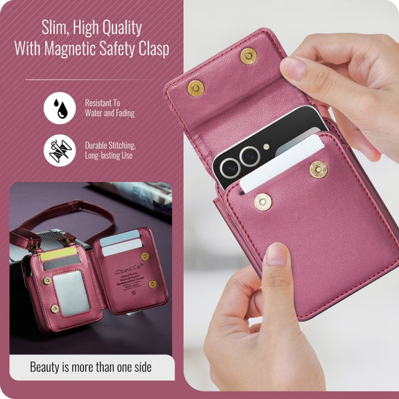 For Samsung Z Flip Series CaseMe Me50 Mini Lanyard Universal Bag(Wine Red)