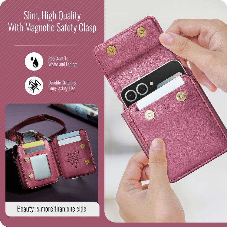 For Samsung Z Flip Series CaseMe Me50 Mini Lanyard Universal Bag(Wine Red)