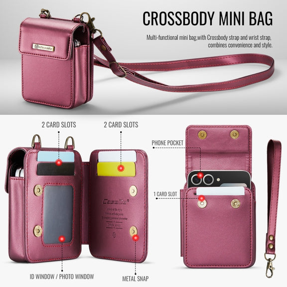 For Samsung Z Flip Series CaseMe Me50 Mini Lanyard Universal Bag(Wine Red)
