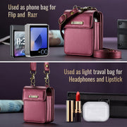 For Samsung Z Flip Series CaseMe Me50 Mini Lanyard Universal Bag(Wine Red)