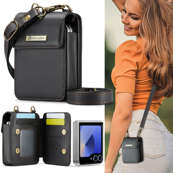 For Samsung Z Flip Series CaseMe Me50 Mini Lanyard Universal Bag(Black)