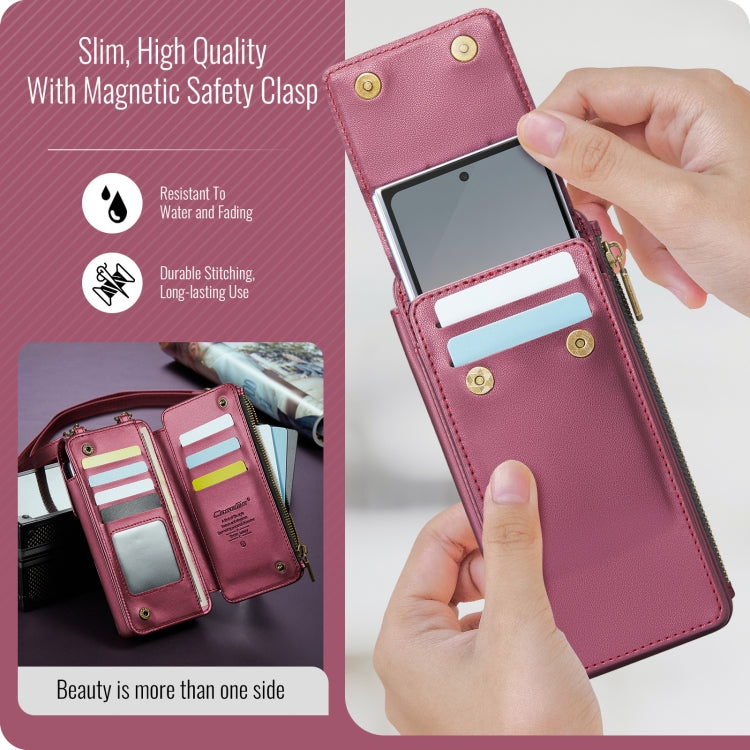 For Samsung Z Fold Series CaseMe Me50 Mini Lanyard Universal Bag(Wine Red)
