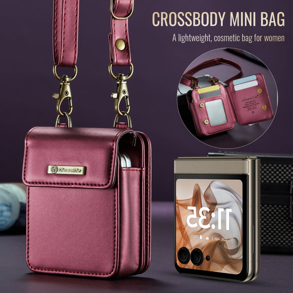 For Motorola Razr Series CaseMe Me50 Mini Lanyard Universal Bag(Wine Red)