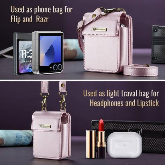 For Motorola Razr Series CaseMe Me50 Mini Lanyard Universal Bag(Pink)