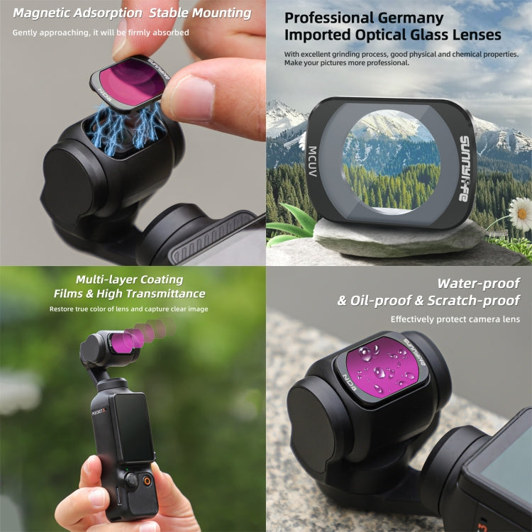 For DJI Osmo Pocket 3 Sunnylife Camera Lens Magnetic Metal Filter, No Impact On Gimbal Reset, Filter:ND16PL