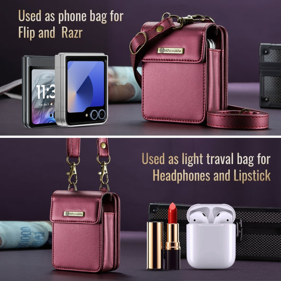 CaseMe Me50 Mini Universal Bag for Apple and Samsung Headphones + Lipstick(Wine Red)