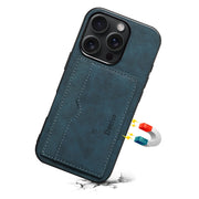 For iPhone 16 Denior D08 PU Single Card Slot Holder Phone Case(Blue)
