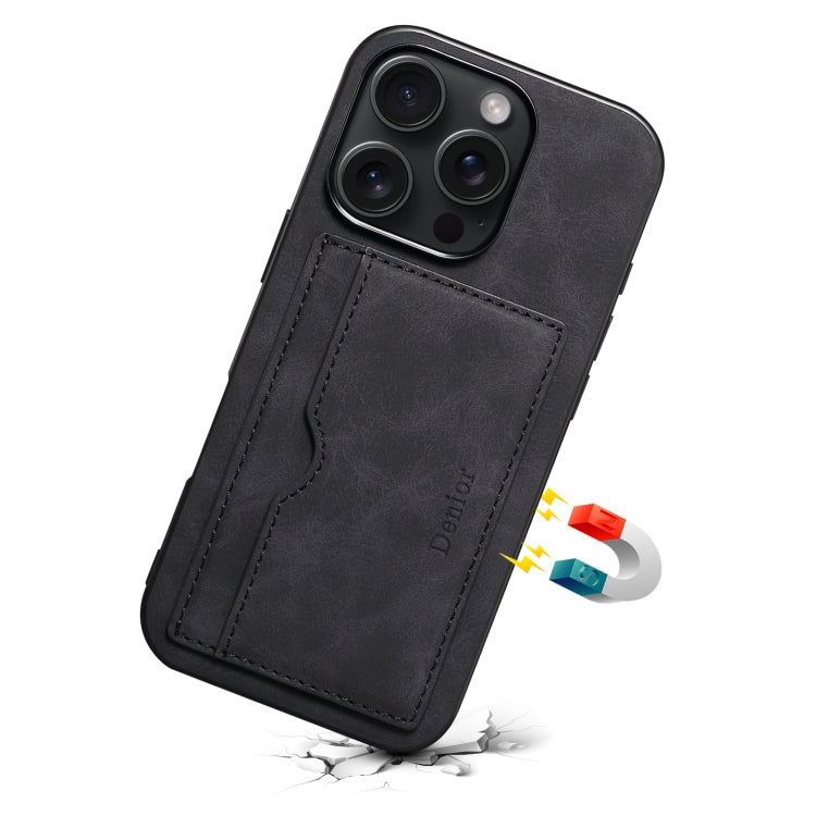 For iPhone 16 Pro Denior D08 PU Single Card Slot Holder Phone Case(Black)