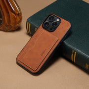 For iPhone 16 Pro Denior D08 PU Single Card Slot Holder Phone Case(Brown)