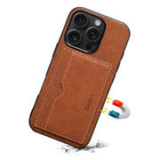 For iPhone 16 Pro Denior D08 PU Single Card Slot Holder Phone Case(Brown)