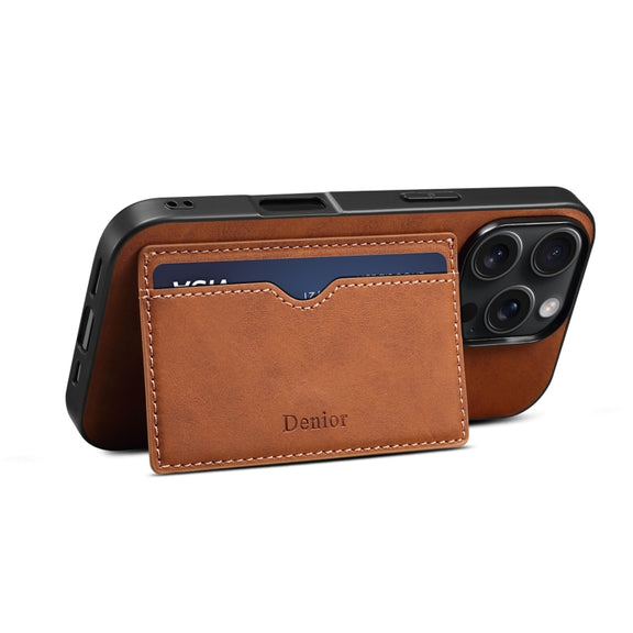 For iPhone 16 Pro Denior D08 PU Single Card Slot Holder Phone Case(Brown)