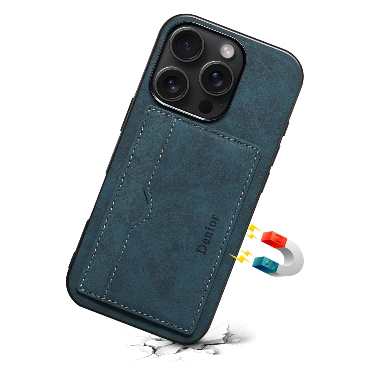 For iPhone 16 Pro Denior D08 PU Single Card Slot Holder Phone Case(Blue)