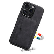 For iPhone 16 Pro Max Denior D08 PU Single Card Slot Holder Phone Case(Black)
