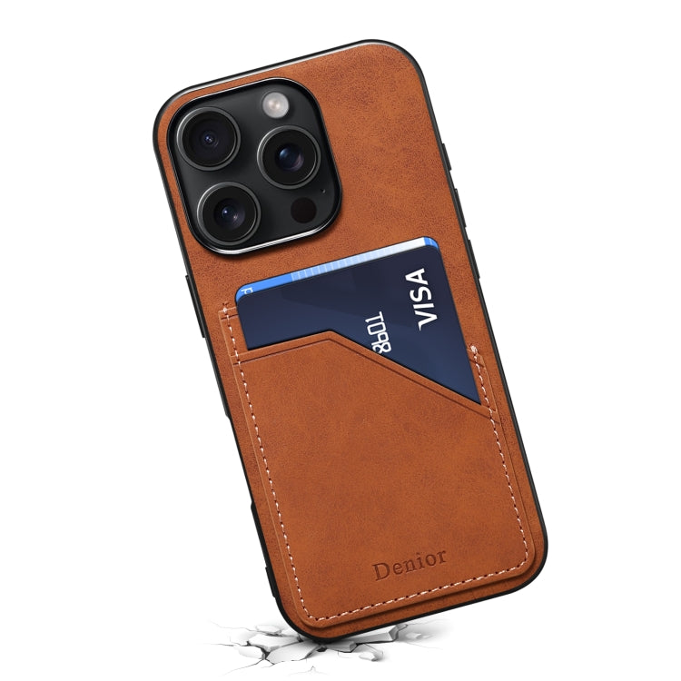 For iPhone 16 Denior D09 PU Dual Card Slot Back Cover Phone Case(Brown) - free shipping - PMC Jewellery - Order now!