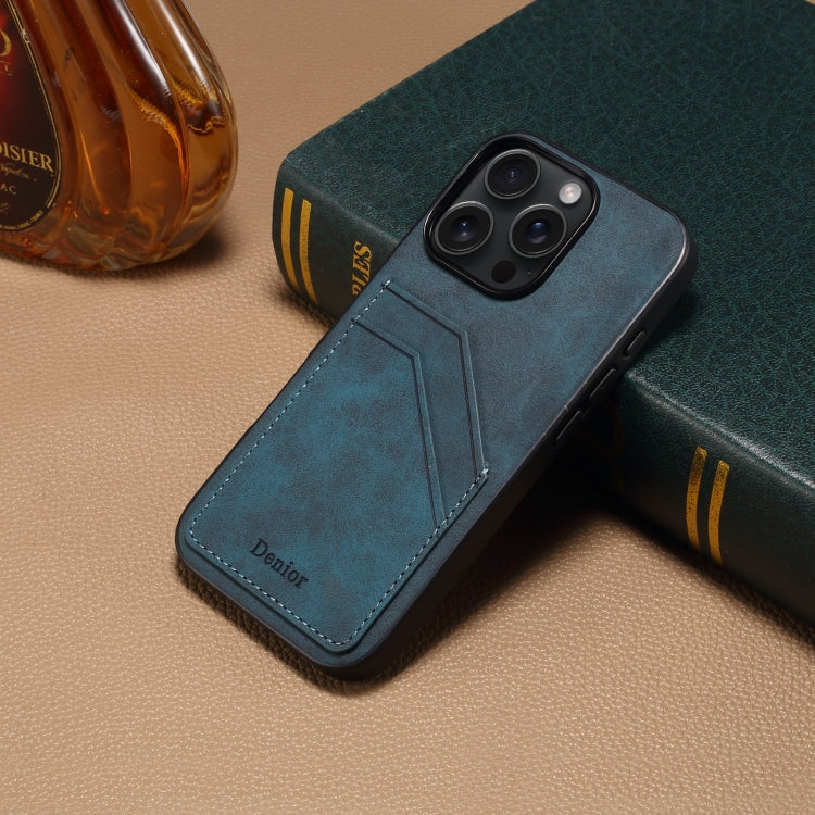 For iPhone 16 Denior D09 PU Dual Card Slot Back Cover Phone Case(Blue)
