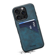 For iPhone 16 Denior D09 PU Dual Card Slot Back Cover Phone Case(Blue)