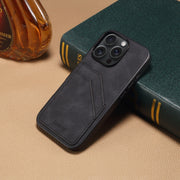 For iPhone 16 Pro Denior D09 PU Dual Card Slot Back Cover Phone Case(Black)