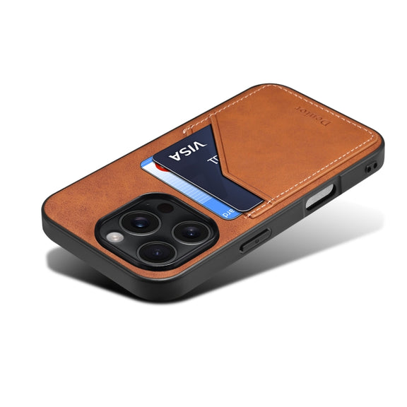 For iPhone 16 Pro Denior D09 PU Dual Card Slot Back Cover Phone Case(Brown)