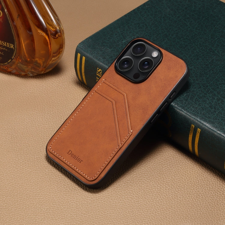 For iPhone 16 Pro Max Denior D09 PU Dual Card Slot Back Cover Phone Case(Brown)