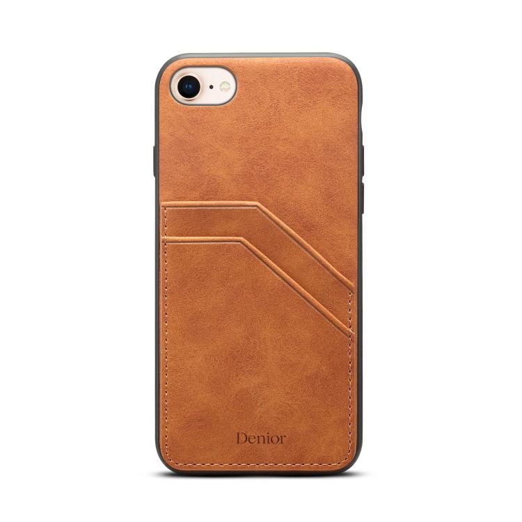 For iPhone 16e Denior D09 PU Dual Card Slot Back Cover Phone Case(Brown) - iPhone 16e Cases by Denior | Online Shopping South Africa | PMC TechLife | Buy Now Pay Later Mobicred