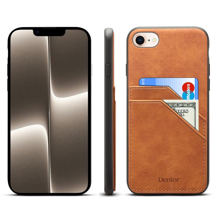 For iPhone 16e Denior D09 PU Dual Card Slot Back Cover Phone Case(Brown) - iPhone 16e Cases by Denior | Online Shopping South Africa | PMC TechLife | Buy Now Pay Later Mobicred