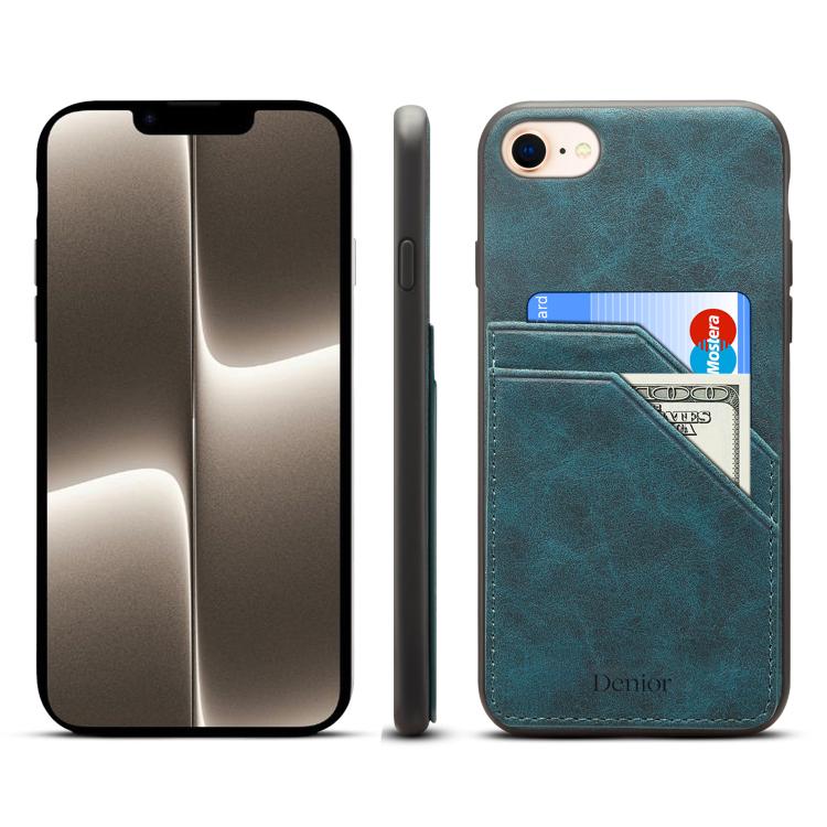 For iPhone 16e Denior D09 PU Dual Card Slot Back Cover Phone Case(Blue) - iPhone 16e Cases by Denior | Online Shopping South Africa | PMC TechLife | Buy Now Pay Later Mobicred