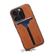 For iPhone 16 Denior D07 DV Elastic Card Slot PU Back Cover Phone Case(Brown)