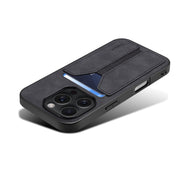 For iPhone 16 Plus Denior D07 DV Elastic Card Slot PU Back Cover Phone Case(Black)
