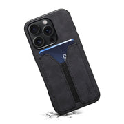For iPhone 16 Pro Max Denior D07 DV Elastic Card Slot PU Back Cover Phone Case(Black)