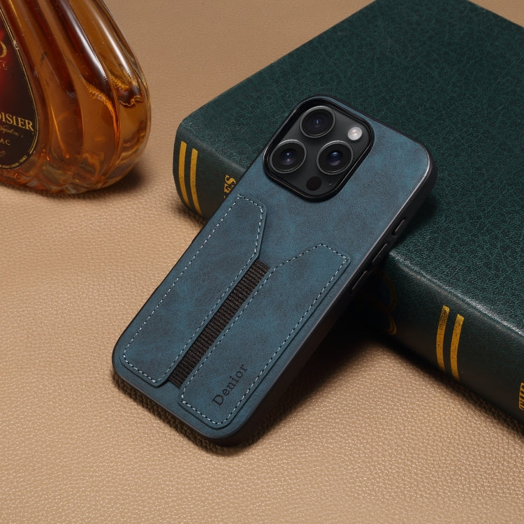 For iPhone 16 Pro Max Denior D07 DV Elastic Card Slot PU Back Cover Phone Case(Blue)