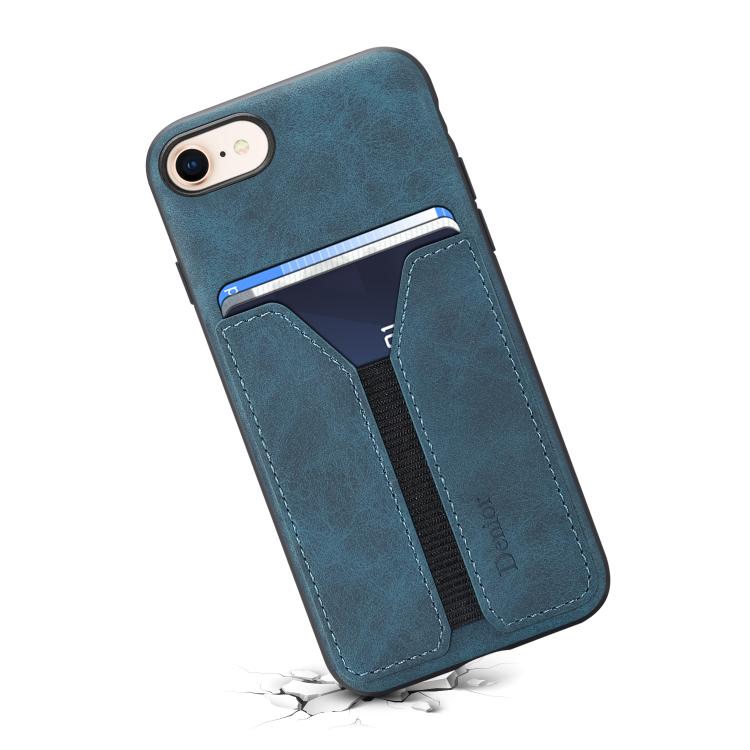 For iPhone 16e Denior D07 DV Elastic Card Slot PU Back Cover Phone Case(Blue) - free shipping - PMC TechLife - Order now!
