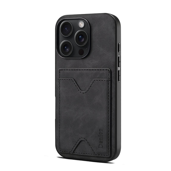 For iPhone 16 Denior D06 PU Back Cover Card Slot Holder Phone Case(Black)