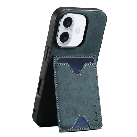 For iPhone 16 Denior D06 PU Back Cover Card Slot Holder Phone Case(Blue)