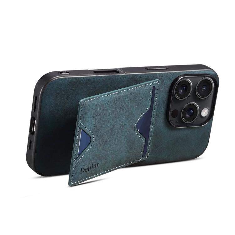 For iPhone 16 Denior D06 PU Back Cover Card Slot Holder Phone Case(Blue)