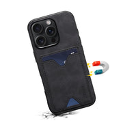 For iPhone 16 Plus Denior D06 PU Back Cover Card Slot Holder Phone Case(Black)