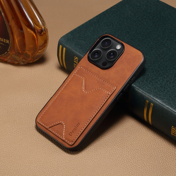For iPhone 16 Plus Denior D06 PU Back Cover Card Slot Holder Phone Case(Brown)
