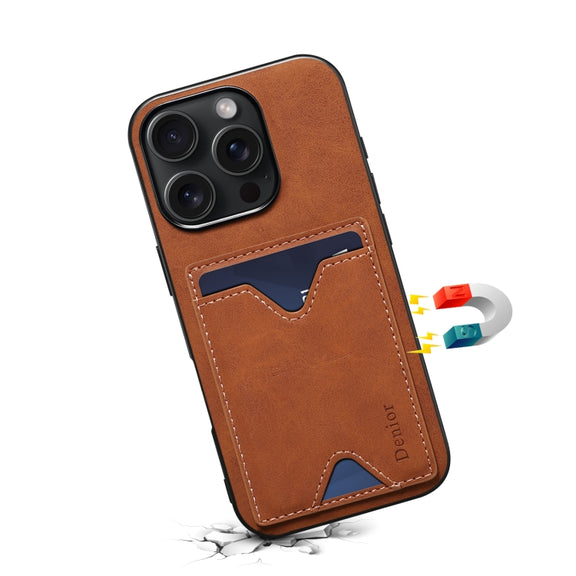 For iPhone 16 Plus Denior D06 PU Back Cover Card Slot Holder Phone Case(Brown)