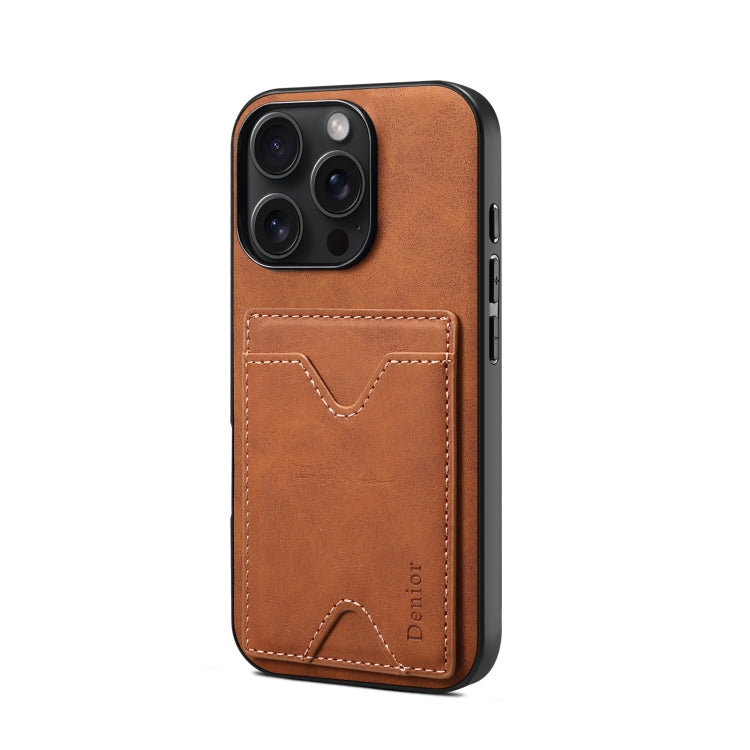 For iPhone 16 Plus Denior D06 PU Back Cover Card Slot Holder Phone Case(Brown)