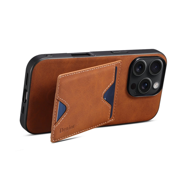 For iPhone 16 Plus Denior D06 PU Back Cover Card Slot Holder Phone Case(Brown)