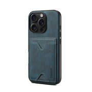 For iPhone 16 Plus Denior D06 PU Back Cover Card Slot Holder Phone Case(Blue)
