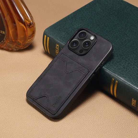 For iPhone 16 Pro Max Denior D06 PU Back Cover Card Slot Holder Phone Case(Black)