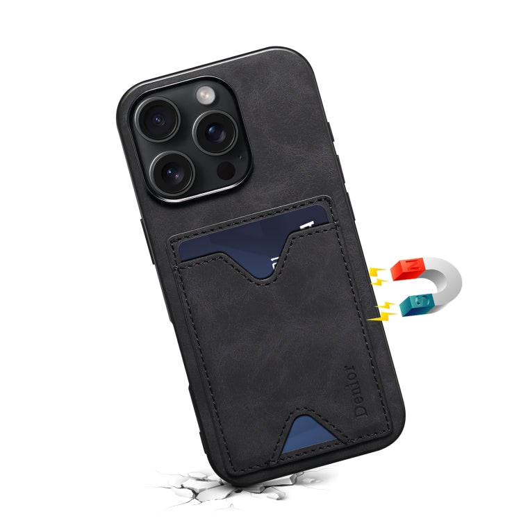 For iPhone 16 Pro Max Denior D06 PU Back Cover Card Slot Holder Phone Case(Black)