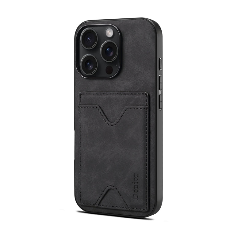 For iPhone 16 Pro Max Denior D06 PU Back Cover Card Slot Holder Phone Case(Black)
