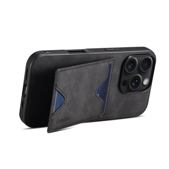 For iPhone 16 Pro Max Denior D06 PU Back Cover Card Slot Holder Phone Case(Black)